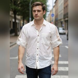Zara Men's Casual White Shirt with Red Buttons